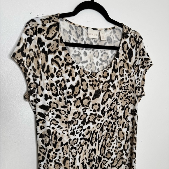 Chicos women's 8 leopard print stretchy fabric maxi short sleeves dress costal - Picture 3 of 7